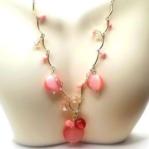Pink classic silver toned chain cluster beaded necklace and earrings
